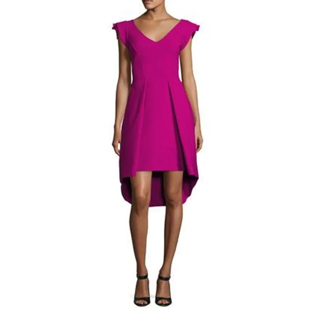 NWOT Chiara Boni Pink Dress Ruffle Accent Hi-Lo Lione  La Petite Robe Cocktail